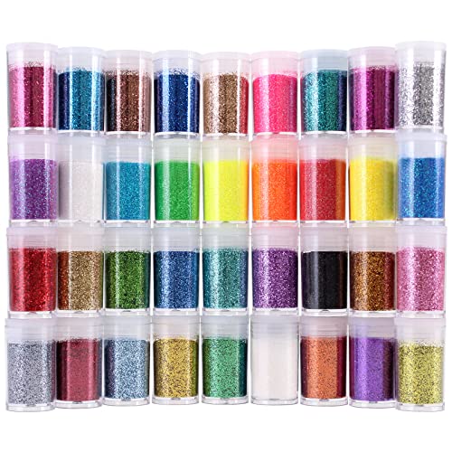 36 Colors Glitter Set, Fine Glitter for Resin, Arts and Craft Supplies Glitter, Cosmetic Glitter for Body Nail Face Hair Eyeshadow Lip Gloss Makeup, Festival Glitter for Decoration