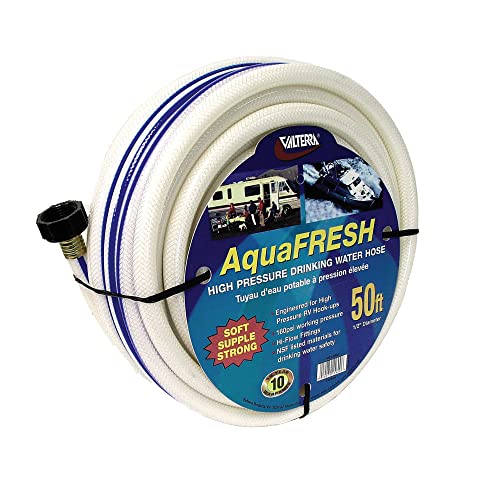 Valterra AquaFresh High Pressure Drinking Water Hose, Water Hose Hookup for RV - 1/2' x 50', White