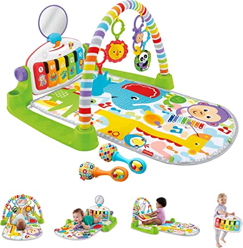 Fisher-Price Baby Playmat Deluxe Kick & Play Piano Gym Learning Toy & 2 Maracas Soft Rattles for Newborn to Toddler Play Ages 0+ Months