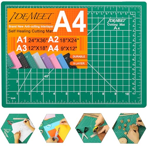Thickened 9'x12' Self Healing Cutting Mat, Idemeet Rotary Cutting Sewing Mat for Crafts, 5-Ply Blade Table Protector Cut Board for Fabric Leather Cutting Quilting Modeling Hobby Project, A4, Green