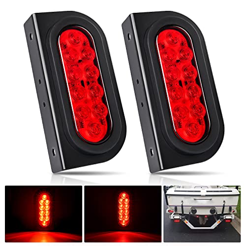 Nilight 6Inch Oval Trailer Tail Light with flush Mount Grommets Plugs w/Mounting Brackets 2PCS Red Waterproof Stop Brake Turn Trailer Lights for RV Truck, 2 Years Warranty