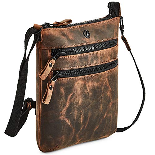 Crossbody Sling Bag for Women Small Real Leather Purse Vintage Travel Crossover Shoulder Bag Handmade (Cognac Crazy Horse)