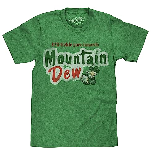 Mountain Dew 'It'll Tickle Yore Innards' T-Shirt Poly Cotton Blend Classic Look - large Green Heather