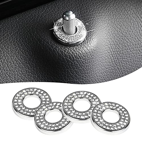 Sodcay 4 Pack Bling Car Inner Door Lock Covers, Rhinestones Pull Rod Bolt Decoration Stickers, Auto Universal Sparkly Door Bolt Cap, Compatible with Mercedes-Benz A/B/C/D/E Class (White)