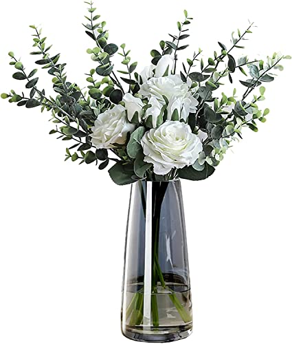 FANTESTICRYAN Modern Glass Vase Irised Crystal Clear Glass Vase for Home Office Decor (Crystal Grey)