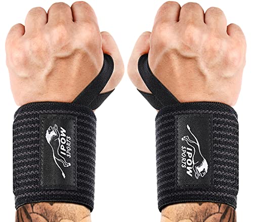 IPOW 18'' Professional Wrist Wraps for Weightlifting 2 Pack(IPF Approved), Heavy Duty Gym Wrist Straps for Working Out, Weight Lifting Wrist Brace for Men & Women, Wrist Support with Thumb Loop for
