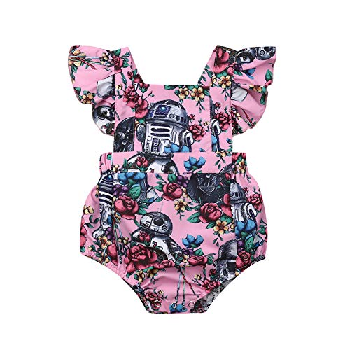 Axupico Baby Girl Romper Clothes Newborn One Piece Romper Floral Sleeveless Backless Ruffle Sleeve Princess Summer Clothes (Pink Romper, 6_Months)