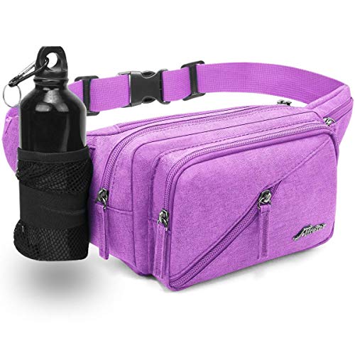 Afreter Fanny Pack Waterproof Waist Bag Pack Men Women Hip Bum Bag With Water Bottle Holder Adjustable Strap Suitable For Outdoors Workout Traveling Hiking Cycling Dog Walking Pouch Bag(Purple)