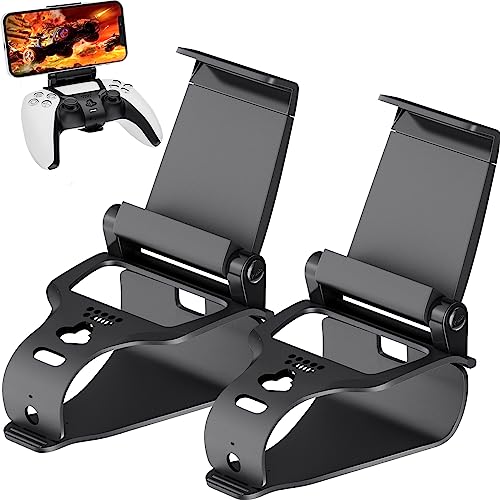 Gepicest PS5 Controller Phone Mount Holder for iPhone Android, 2 Pack PS5 Remote Play Backbone Clip Compatible with Playstation 5 Dualsense Gaming Controller with Adjustatble Switch Black