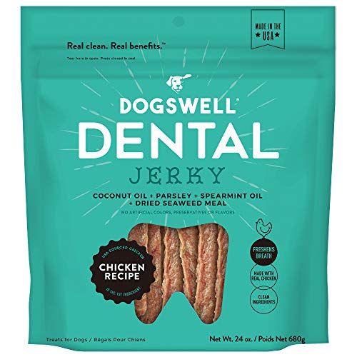 DOGSWELL Dog Dental Care Treats Made in USA Only, Grain Free Chicken Jerky Dog Treats, 24oz Bag