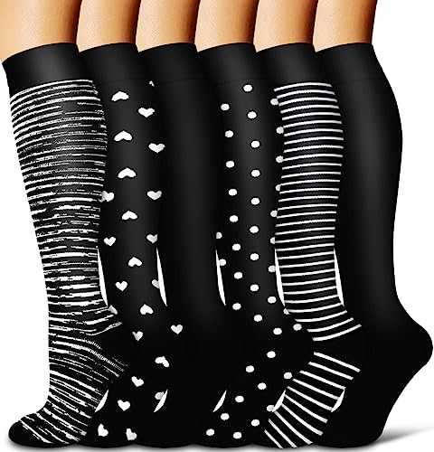 COOLOVER Copper Compression Socks for Women and Men(6 Pairs)-Best Support for Running, Athletic, Nursing, Travel