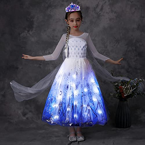 Letsglow Girls Princess Costume Light Up Dress Christmas Halloween Carnival Cosplay Birthday Party Dress Up(4~5T, Gradient Blue)