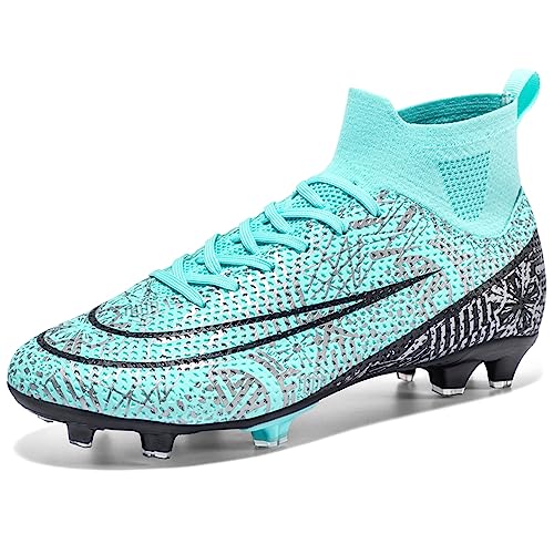 WINGFAI Men's Soccer Shoes Outdoor Turf Indoor Soccer Training Sneaker Professional High-Top Athletic Football Boots Breathable Cleats Moonlight 10 US