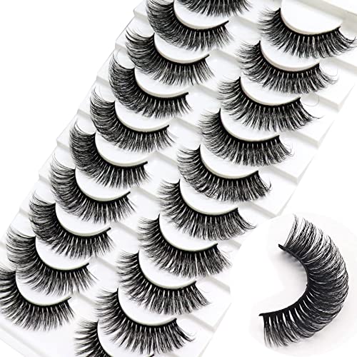 Veleasha Russian Strip Lashes DD Curl False Eyelashes Fluffy Wispy Faux Mink Lashes 10 Pairs Pack (D01)