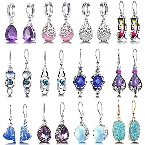 12 Pairs Teardrop Druse Crystal Drop Dangle Earrings for Women Girls Cubic Zirconia Huggie Hoop Earring Jewelry Set Christmas Gifts (1)