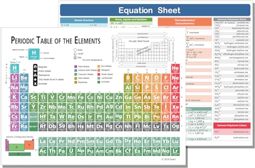 Zastic! Laminated Periodic Table of Elements Chart - 9'x12' Chemistry Reference Poster Chart Cheat Sheet - Study Guide for Highschool, College, SAT/AP