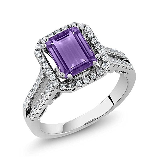 Gem Stone King 925 Sterling Silver Purple Amethyst Engagement Ring For Women (2.78 Cttw, Emerald Cut 9X7MM, Gemstone Birthstone, Available In Size 5, 6, 7, 8, 9)