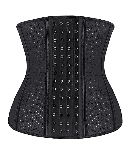 YIANNA Waist Trainer for Women Latex Underbust Waist Corsets Cincher Hourglass Body Shaper 4 Hooks, (Size L, Black)