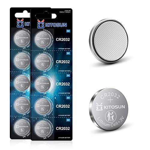 KITOSUN CR2032 Batteries 3V Lithium Cell - 10Pcs 3 Volt CR 2032 Coin Button Lithium Battery Replacement for Apple Airtag Car Key Fob Remote Control LED Light Candles Glucose Monitor Doorbell Air Tag