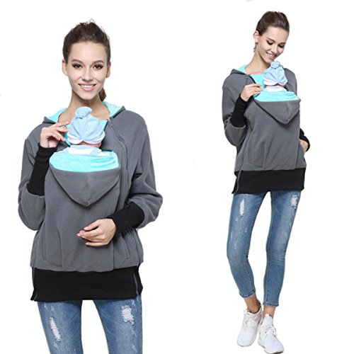 Womens Maternity Kangaroo Hooded Sweatshirt for Baby Carriers (L, Mint Green)
