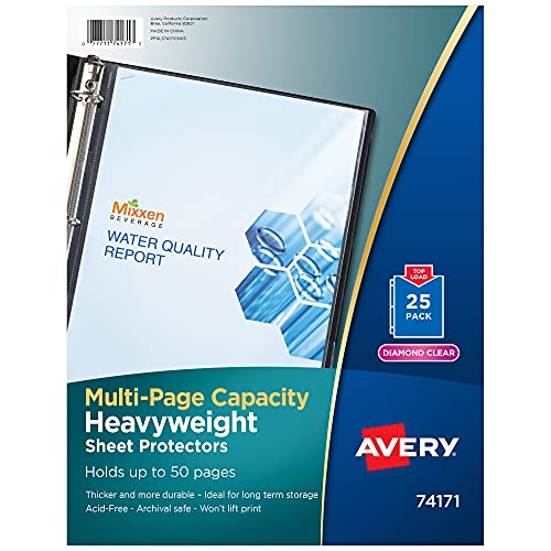 Avery Clear High-Capacity Sheet Protectors, Hold 50 Sheets, Heavyweight, 25 Multi Page Protectors (74171)