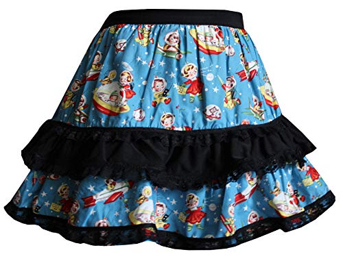 Retro 50's Rockabilly Swing Vintage Print Lolita Mini Skirt (Space Kids, S/M)