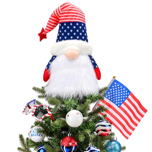 Retisee 4th of July Gnome Tree Topper 27.5'' Independence Day Tree Decoration 4th of July Ornament Gnome Plush Decor 4th of July Party Decoration for 4th of July Holiday Indoor Outdoor Party Gift