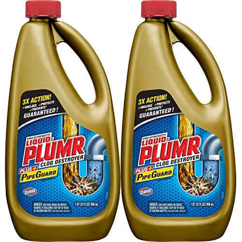 Liquid-Plumr Pro-Strength Full Clog Destroyer Plus PipeGuard, 32 oz Bottles - 2 Pack