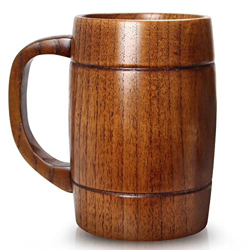 18 oz Large Wooden Beer Mug Best Wood Drinking Cup Wooden Tankard Beer Glass Stein Cup Barrel Mug for Men Women Coffee Mug Man Gift Unique Viking Mug