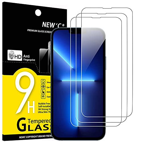 NEW'C 3 Pack, Designed for iPhone 14, 13, 13 Pro (6.1') Screen Protector Tempered Glass, Case Friendly Anti Scratch Bubble Free Ultra Resistant