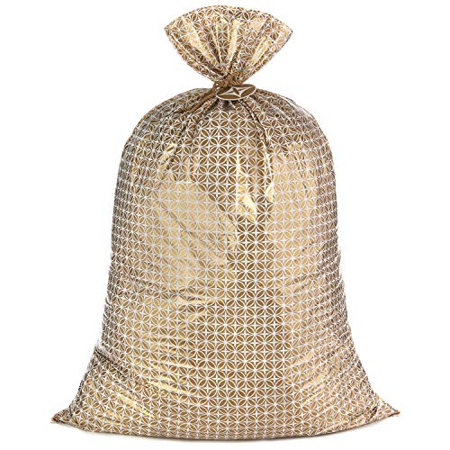 Hallmark 56' Large Plastic Gift Bag (Gold Pattern) for Weddings, Bridal Showers, Birthdays, Any Occasion
