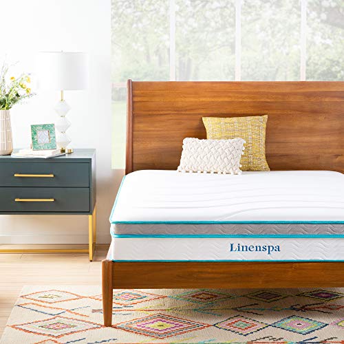 Linenspa 10 Inch Memory Foam and Spring Hybrid Mattress - Medium Feel - Bed in a Box - Quality Comfort and Adaptive Support - Breathable - Cooling - Perfect for a Guest Bedroom - Queen Size