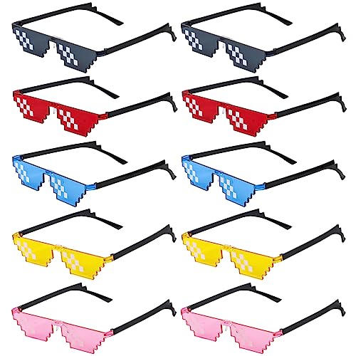 KIMOBER 10 Pack Thug Life Sunglasses,5 Colors 8 Bits Pixelated Mosaic Gamer Thuglife Glasses for Photo Props Party Favors