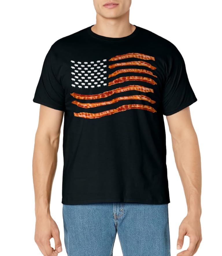 USA Bacon Flag | Cute US Dried Pigs Funny 4th Of July Gift T-Shirt