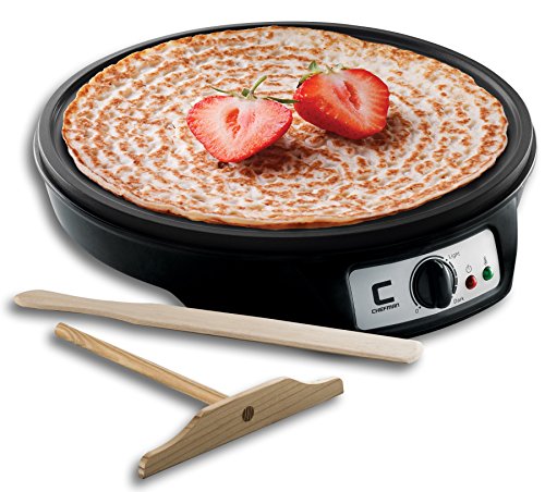 CHEFMAN Electric Crepe Maker: Precise Temp Control, 12' Non-Stick Griddle, Perfect for Crepes, Tortillas, Blintzes, Pancakes, Waffles, Eggs, Bacon, Batter Spreader & Spatula Included, Black