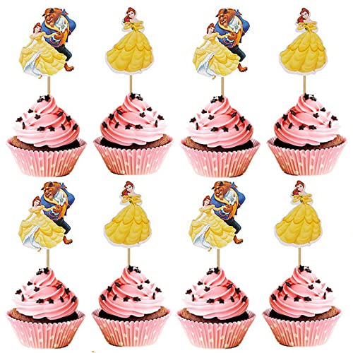 24PCS Beauty and the Beast Cake Topper for Kids Birthday Cake Decorations