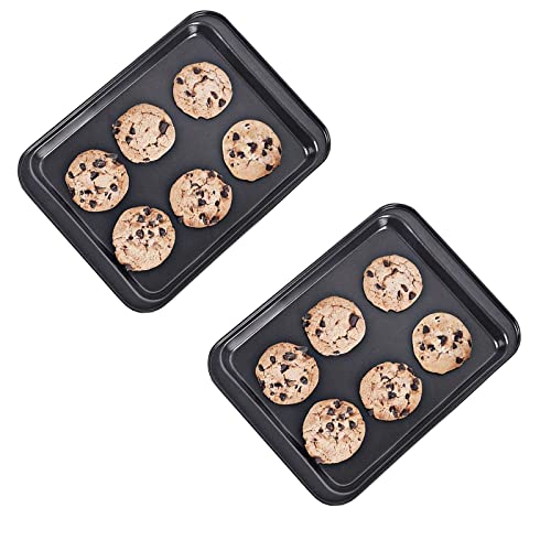 HYTK 2 Small Baking Sheets 9.45 X 7.09 Inch (Inner 7.5x6) Mini Cookie Tray Toaster Conventional Oven Pan Nonstick No Warp Magnetic Bakeware for 1 or 2 Person
