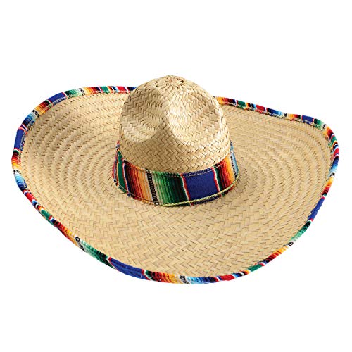 GIFTEXPRESS Mexican Sombrero Hat Adults with Serape Trim, 21' Wide Authentic Sombrero for Cinco de Mayo, Straw Sombrero with Serape Band, Adult Mexican Serape Costume