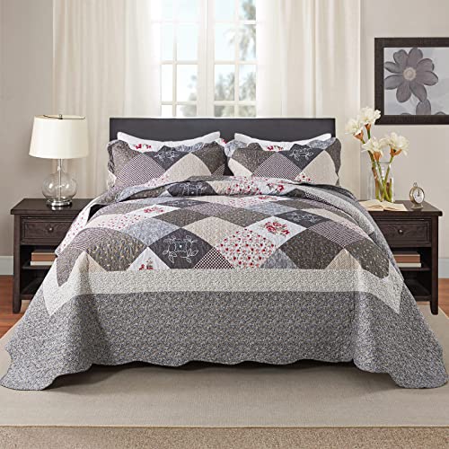 HoneiLife Oversized King Bedspreads 120x120-3 Pcs California King Quilt, Extra Large Quilt Sets All Season Use,Rustic Bedding Sets King Size,Reversible Coverlet Lightweight Bed Cover, Grey
