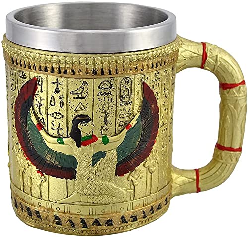 Ebros Gift Egyptian Theme Golden Winged Isis Goddess Of Motherhood and Magic Beer Stein Tankard Coffee Cup Mug For Ancient Egyptian Culture Lovers School Classroom Decor Office Desktop Accessory
