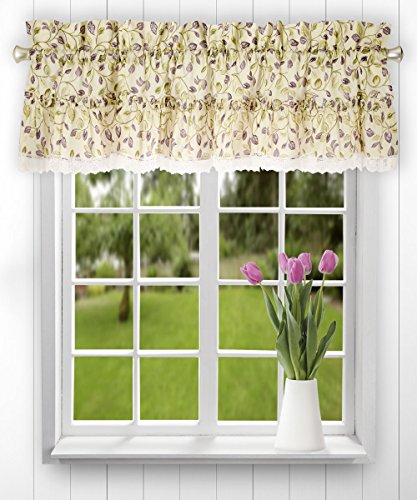 Ellis Curtain Clarice 52-by-12 Inch Ruffled Valance, Violet