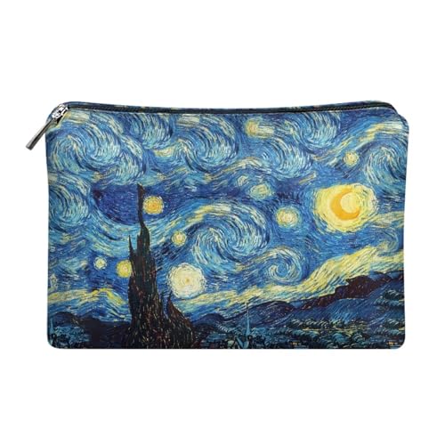 Flashideas Van Gogh Starry Night Makeup Bag Travel Makeup Bag Organizer PU Leather Portable Versatile Zipper Pouch For Women Durable Lightweight Birthday Gifts for Sisters Friend