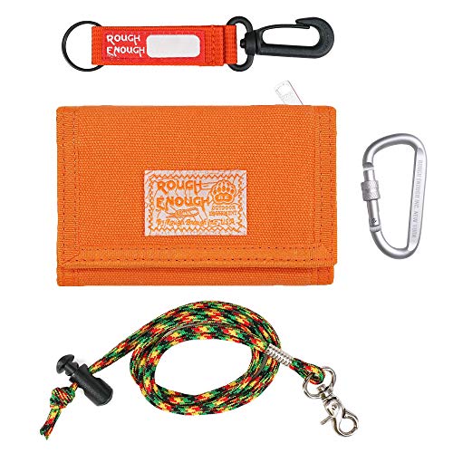 Rough Enough Kids Wallets for Boys Neck Lanyard Wallet for Teen Boys Girls with Keychain Canvas Orange
