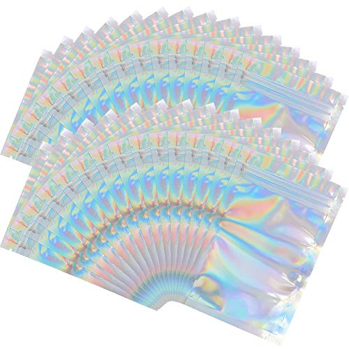 100 Pieces Mylar Holographic Resealable Bags - 4 x 6' Smell Proof Bags, Foil Pouch Ziplock Bags for Party Favor Food Storage (Holographic Color, 4 x 6 Inch)
