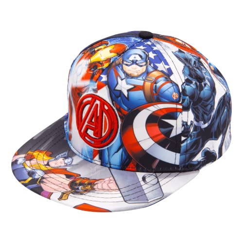 Marvel Avengers, Captain America, Hulk, Ironman Flat Brim Baseball Cap Hat, Boys Ages 5-15 Blue