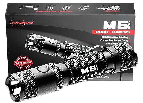 PowerTac M5 GEN3 - The Crescent Wrench of Tactical LED Rechargeable Flashlights. Intense 2030 Lumens, 330M Throw with Ample Fill for Closer Distances, Enhanced Magnetic Charging