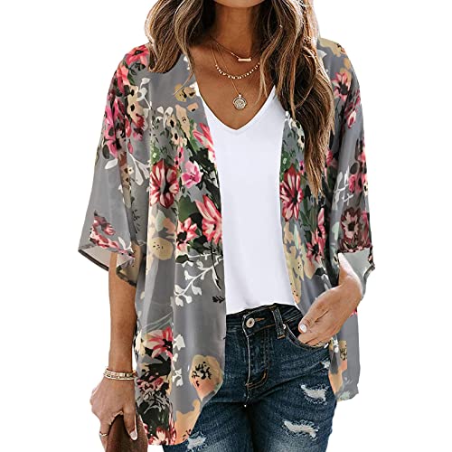 Attine Boho Cardigans for Women Summer, Lightweight Cardigan for Women Summer 3/4 Sleeve Thin Jackets Open Front Floral Shrugs Dressy Casual Trendy Coverups Light Spring Jacket for Women