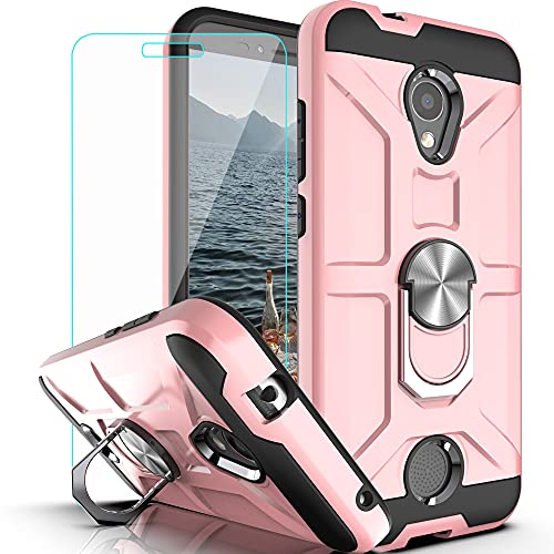 YmhxcY Coolpad Legacy S Case with HD Screen Protector 360 Degree Rotating Ring Kickstand Holder Dual Layers of Shockproof Phone Case for Coolpad Legacy S-ZS Rose Gold