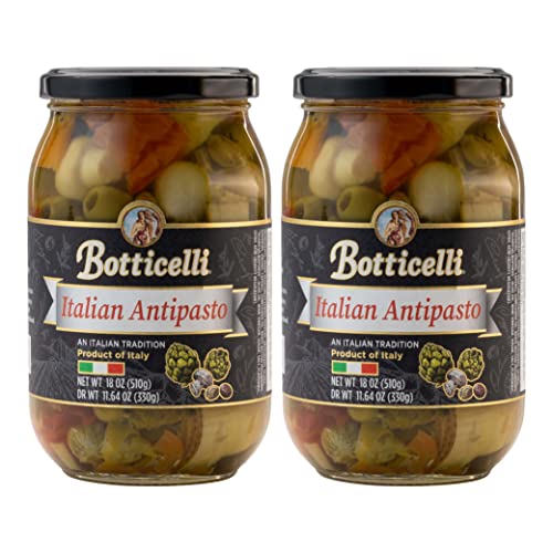 Botticelli Premium Italian Antipasto in a Jar - Authentic Italian Antipasto with Artichoke, Olives & Mushroom - For Antipasto Appetizer, Antipasto Salad & Antipasto Plates - (18oz) (2)
