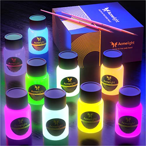 Acmelight Glow in the Dark Acrylic Paint - Fluorescent Paint for Canvas - Neon Decoration - Blacklight Paint Set – Art Supplies for Adults - Craft Gift for Artists